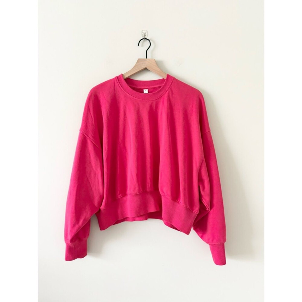 Fabletics Hot Pink Year Round Terry Crewneck Sweatshirt Size S Relaxed Fit - Picture 2 of 8